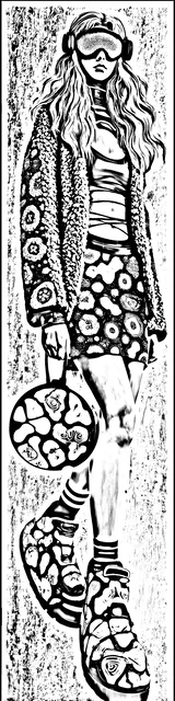 Free colorable bookmarks of a rave style woman with a bag